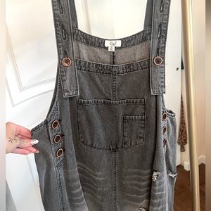 EASEL Los Angeles black faded denim overalls
